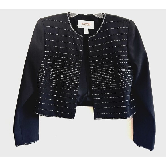 Talbots Petites Woman's Black Rhinestone Cropped Blazer Size 8 Event Holiday - Picture 1 of 16